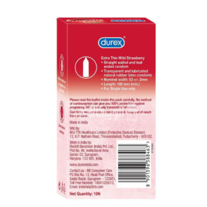 ديوركس الواقي الذكري رفيع للغاية لزيادة الإحساس والسعادة الزوجية فراولة 10 قطع - Durex Extra Thin Wild Strawberry Flavoured Condoms For Men