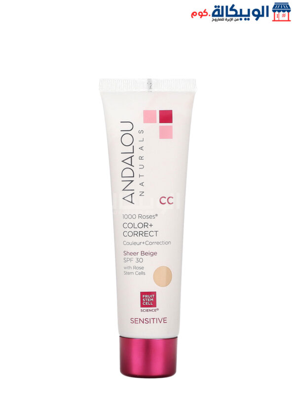 Andalou Naturals, 1000 Roses Cc Cream Color + Correct Sensitive Spf 30, Sheer Beige