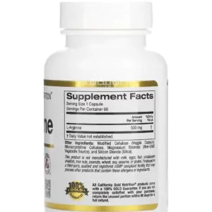 California Gold Nutrition L-Arginine 60 Veggie Capsules