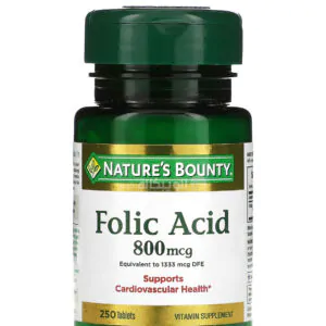 Nature's Bounty Folic Acid capsules for support heart health 800 mcg 250 capsules