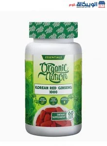 حبوب الجنسنج الاحمر الكوري لتعزيز الصحة الجنسية وتقوية المناعة Red Korean Ginseng 1000G Organic Nation كبسولة